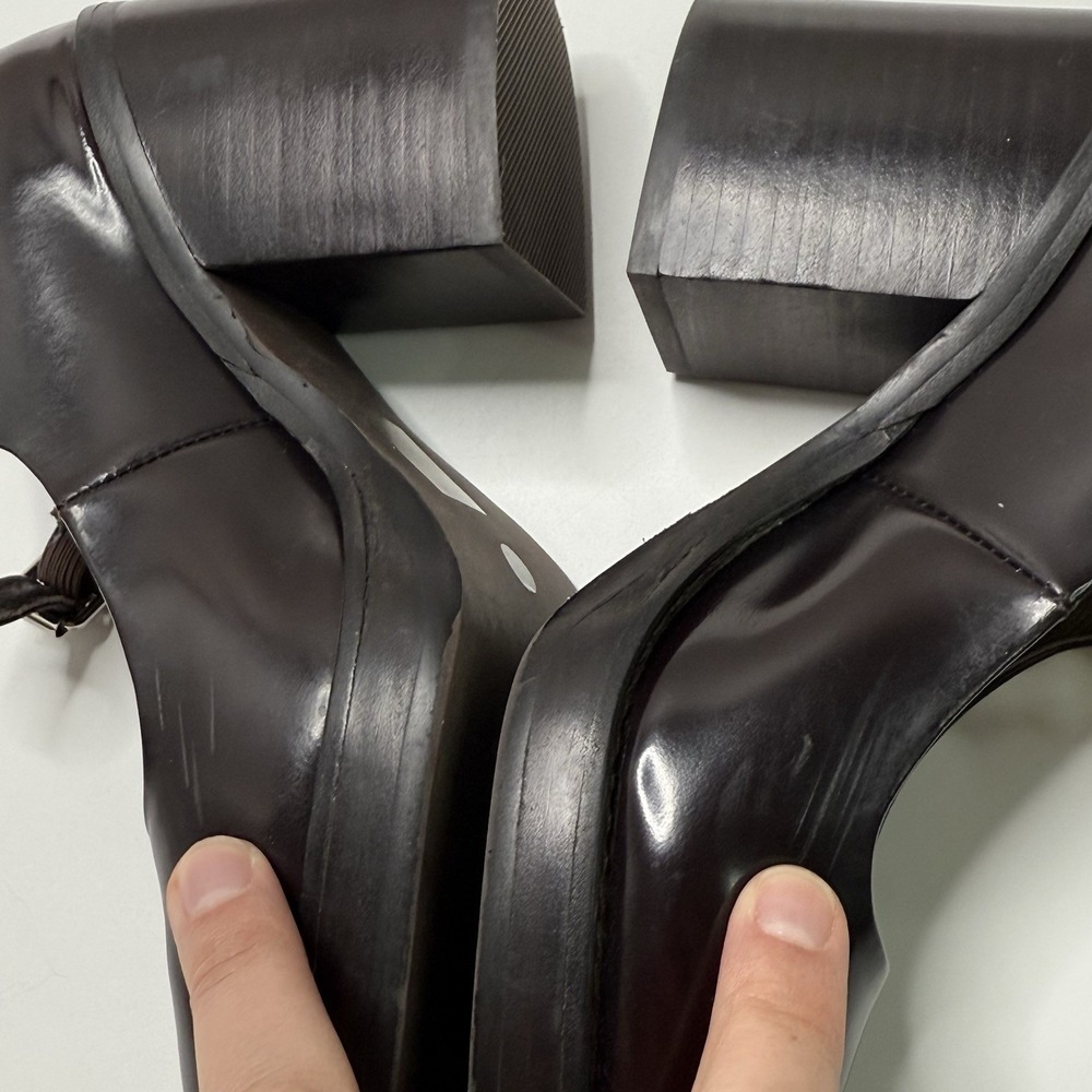 Jeffrey Campbell Mary Jane Heels Leather Mahogany Size 6 Pumps Buckle Strap - Picture 7 of 12